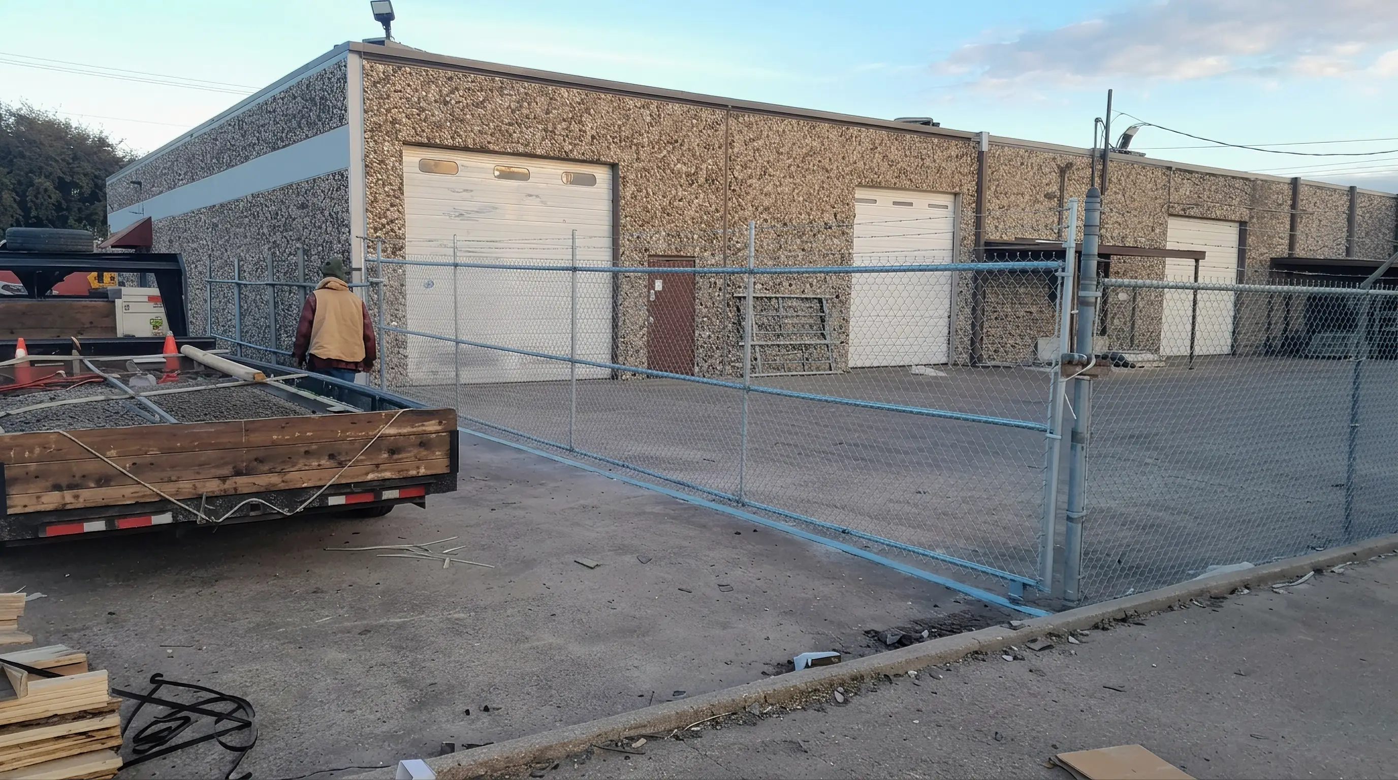 Commercial fencing in progress
